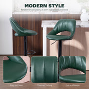 Set of 2 Adjustable Faux Leather Swivel Bar Stools with Footrest for Kitchen Island Dark Green