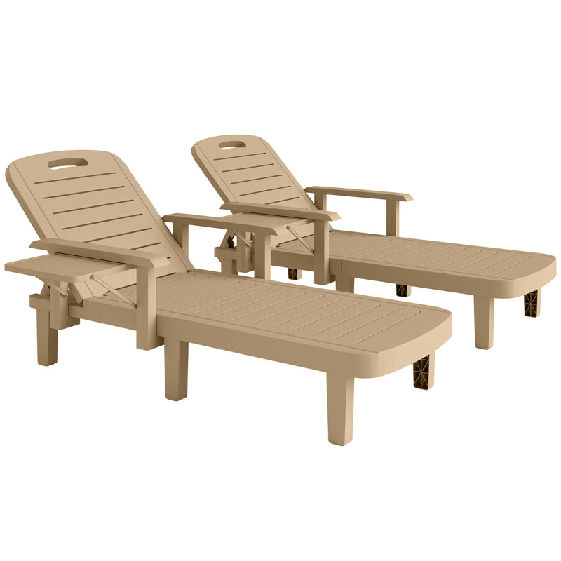 Adjustable Garden Sun Lounger Set with Reclining Backrest and Side Table Khaki