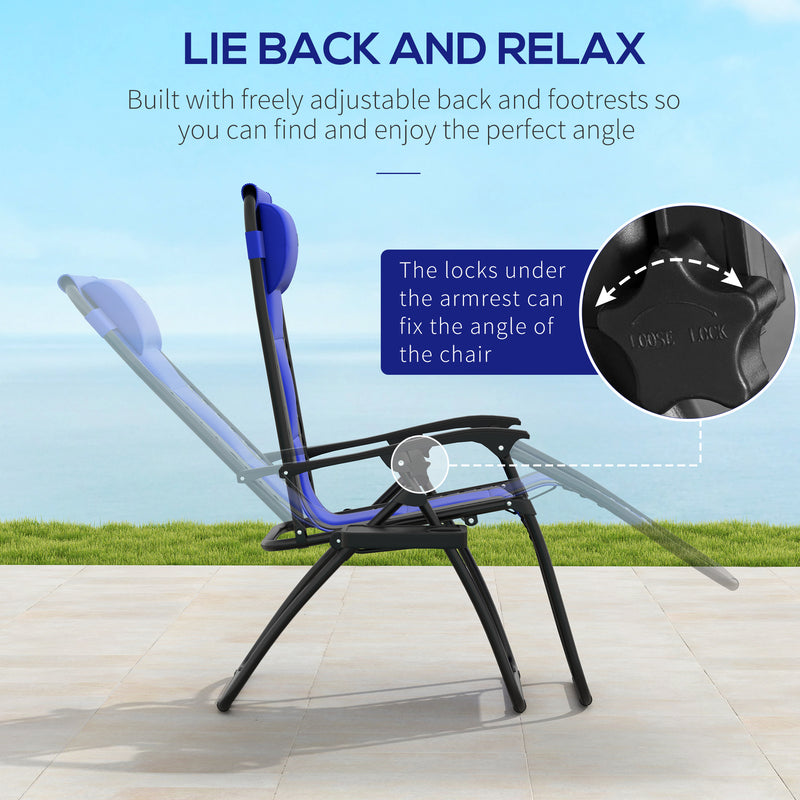Set of 2 Blue Zero Gravity Outdoor Reclining Chairs with Padded Seat and Cup Holder by Outsunny