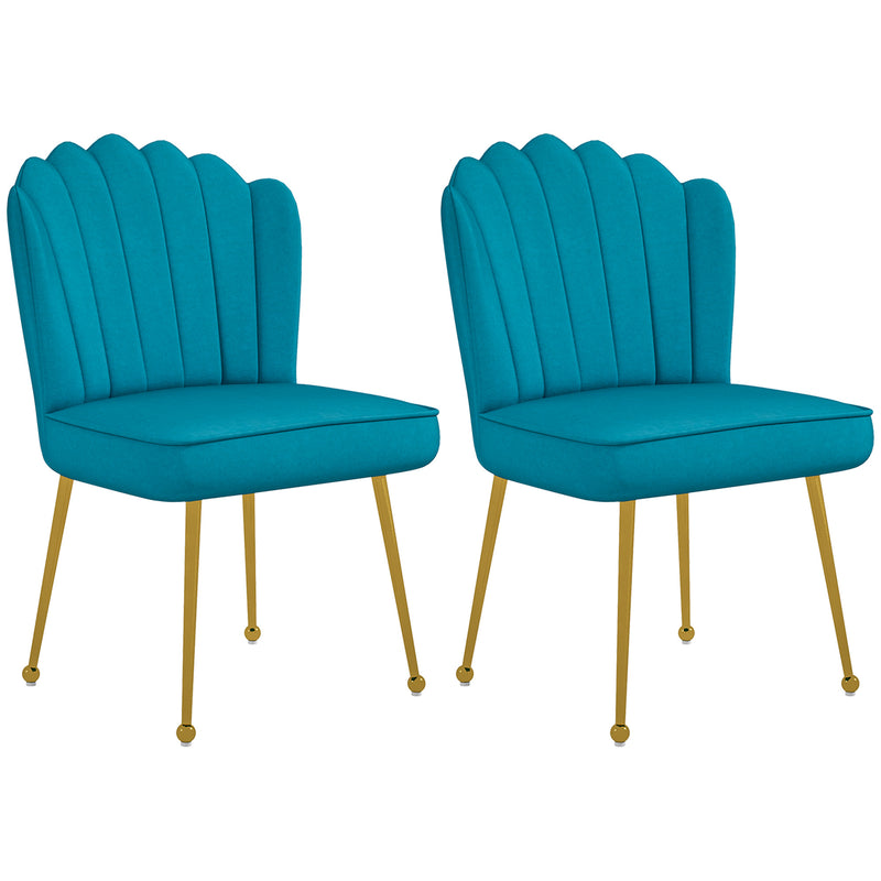 Set of 2 Velvet Shell Accent Chairs with Padded Seat for Living Room Comfort Blue