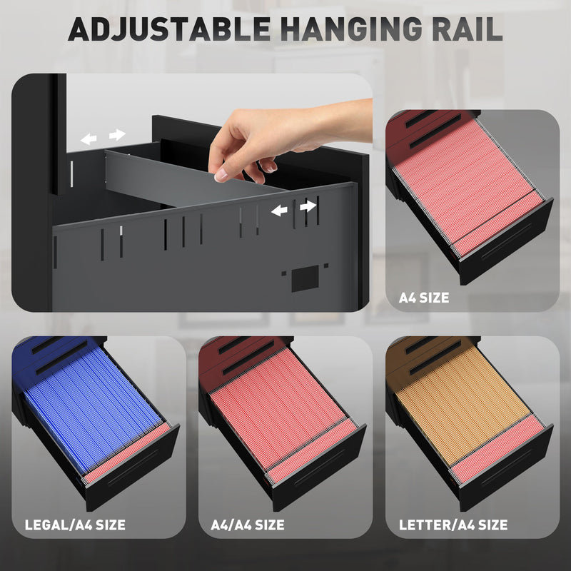 Black Metal Mobile File Cabinet with Lockable Drawers and Wheels for Home Office by Vinsetto