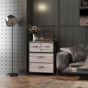 Rustic Chest with 4 Fabric Drawers for Bedroom or Hallway Storage Grey Wood Effect