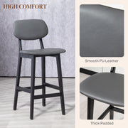 Set of 2 Faux Leather Bar Stools with Backs Solid Wood Legs for Kitchen Dark Grey