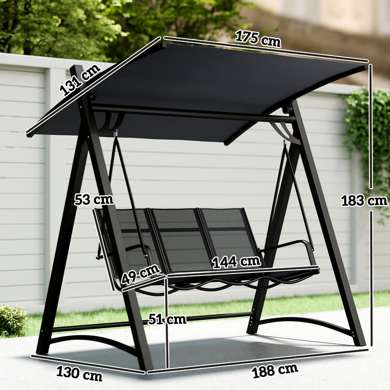Garden Swing Seat for 3 with Adjustable Sun Shade and Breathable Fabric Grey Outsunny