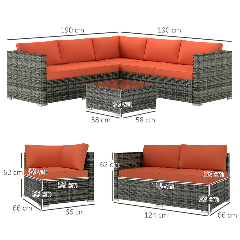 Four Piece Rattan Sofa Set with Cushions in Orange and Grey by Outsunny