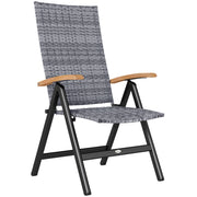 Light Grey Folding Rattan Chair with Armrests and High Back for Garden Camping Balcony by Outsunny