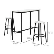 Three Piece Marble Effect Bar Table Set with Stools White and Black by HOMCOM
