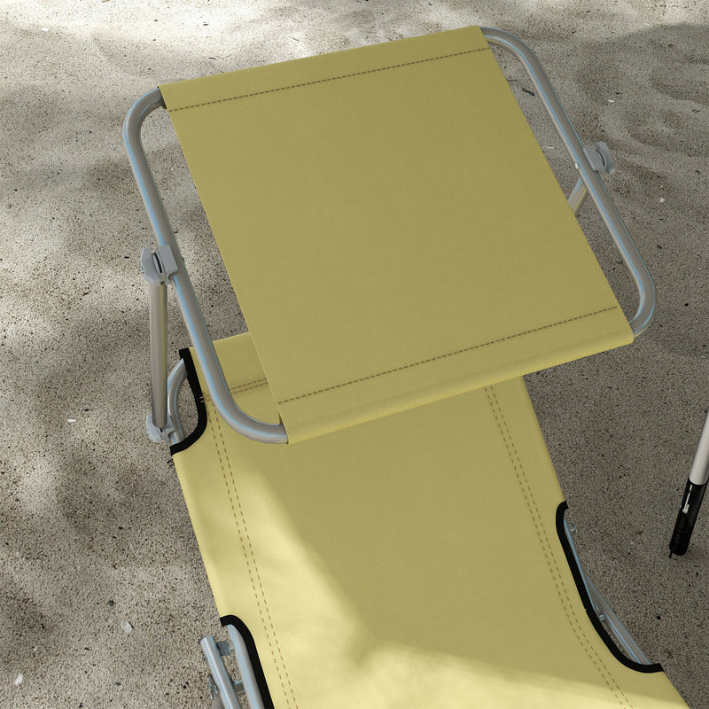 Set of 2 Beige Foldable Sun Loungers with Adjustable Backrest and Canopy for Garden or Beach Outsunny