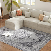 Large Vintage Flannel Area Rug Non Slip Washable Carpet for Living Room or Bedroom Grey