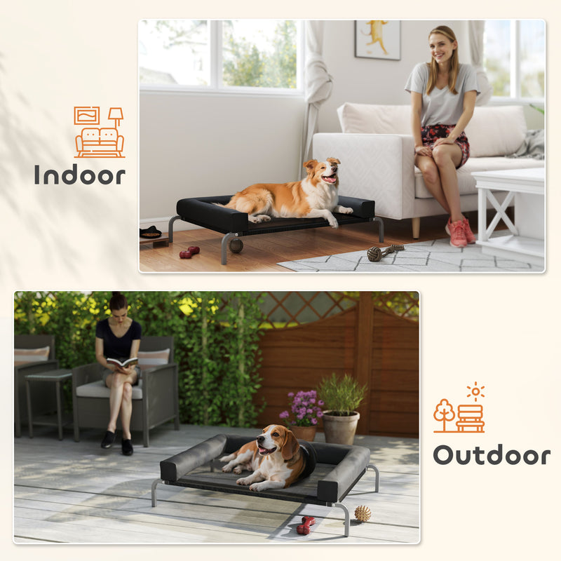 Raised Pet Bed for Medium Dogs or Cats with Cooling Mesh and Support Pillow Black AOSOM