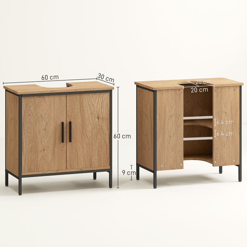 Under Sink Bathroom Cabinet with Adjustable Shelf for Tidy Storage Oak