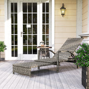 Mixed Grey Rattan Sun Lounger with Adjustable Backrest for Garden Comfort by Outsunny