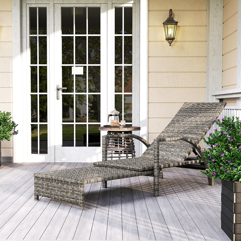 Mixed Grey Rattan Sun Lounger with Adjustable Backrest for Garden Comfort by Outsunny