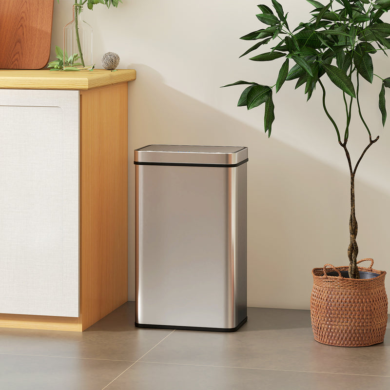 Sensor Bin 60L Touchless Waste Disposal with Odour Control for Kitchens and Offices Silver AOSOM