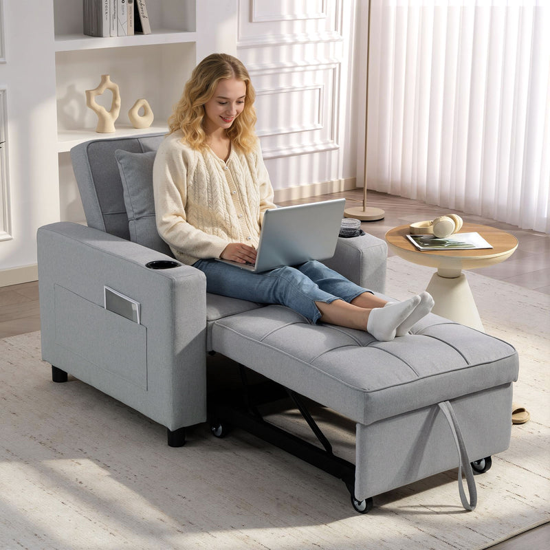 3 in 1 Convertible Single Sofa Chair Bed Ideal for Guest Rooms and Small Spaces Light Grey