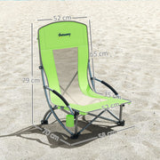 Set of 2 Green Folding Beach Chairs with Mesh Back Cup Holder and Carry Bag for Camping