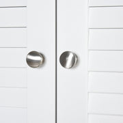 Tall White Freestanding Bathroom Floor Cabinet With Shutter Doors And 3 Storage Shelves