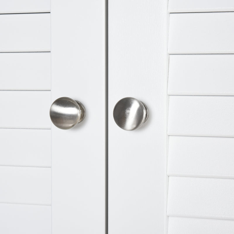 Tall White Freestanding Bathroom Floor Cabinet With Shutter Doors And 3 Storage Shelves