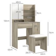 Natural Wood Dressing Table with Storage and Matching Stool Set
