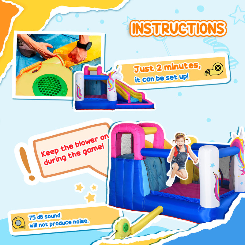 5 in 1 Kids Bouncy Castle with Slide and Blower for Outdoor Play Ages 3 to 8 Multicoloured AOSOM
