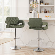 Height Adjustable Swivel Bar Stool with Backrest and Armrests for Home Kitchen Green