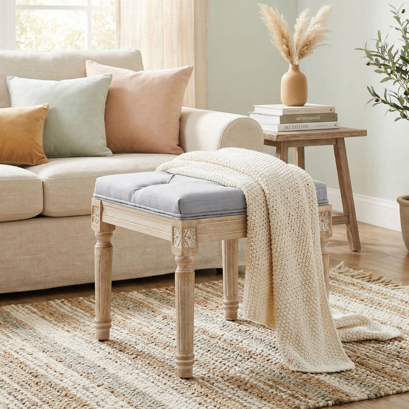 Cushioned Bench with Vintage Style for Extra Seating or Footrest Light Grey Cream AOSOM