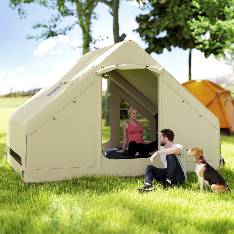 Inflatable 2 to 4 Person Camping Tent with Fast 2 Minute Setup and Weatherproof Design Beige