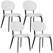 Set of 4 White Boucle Dining Chairs with Metal Legs and Padded Seat for Home