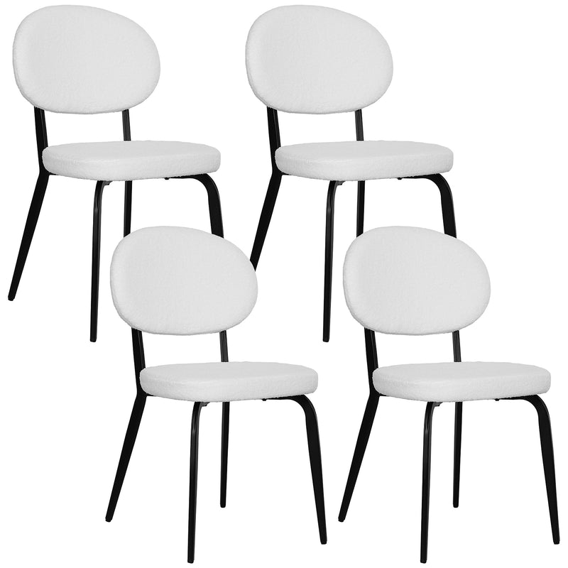 Set of 4 White Boucle Dining Chairs with Metal Legs and Padded Seat for Home