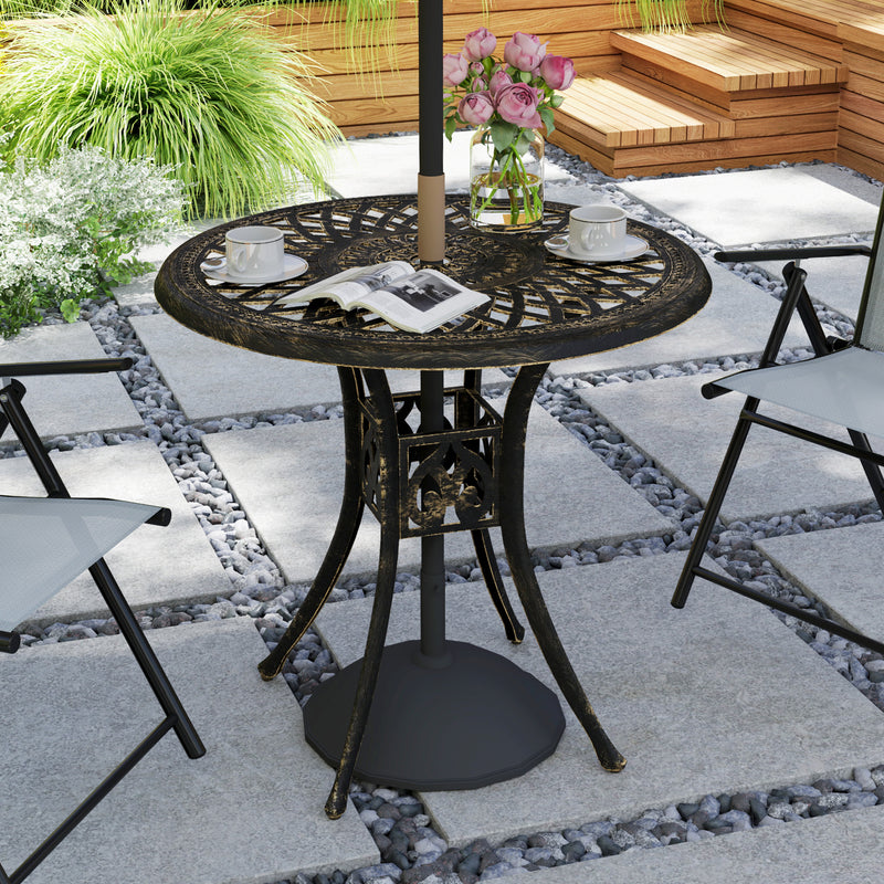 78 cm Round Garden Dining Table Cast Aluminium with Parasol Hole Bronze Tone by Outsunny