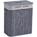 Grey 100L Collapsible Wooden Laundry Basket With Lid And Removable Lining For Storage