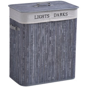 Grey 100L Collapsible Wooden Laundry Basket With Lid And Removable Lining For Storage