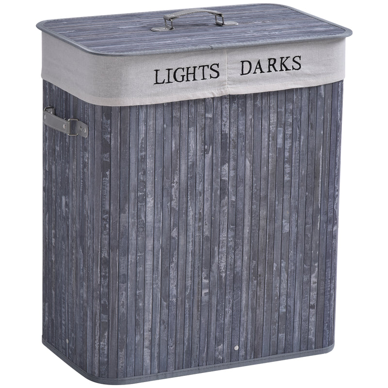 Grey 100L Collapsible Wooden Laundry Basket With Lid And Removable Lining For Storage