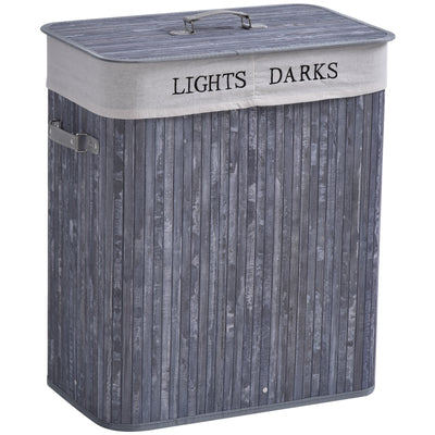 Grey 100L Collapsible Wooden Laundry Basket With Lid And Removable Lining For Storage