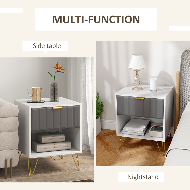 Modern Bedside Table With Drawer And Shelf Storage For Bedroom Organisation White AOSOM