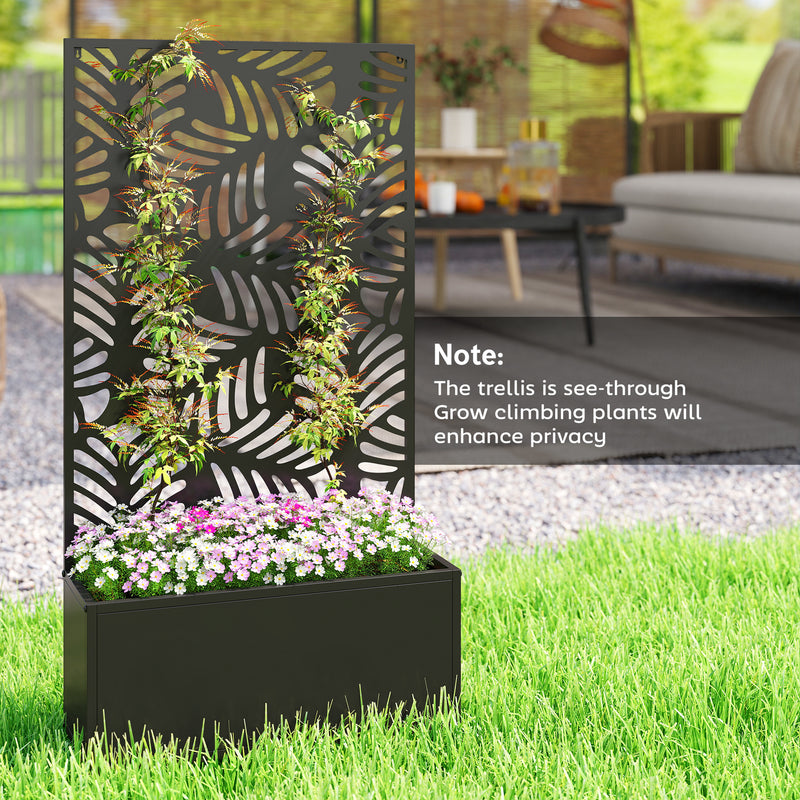 Metal Garden Planter with Trellis for Climbing Plants and Flowers Black Outsunny