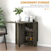 Folding Drop Leaf Dining Table with Storage Shelves and Wheels for Small Spaces, Grey