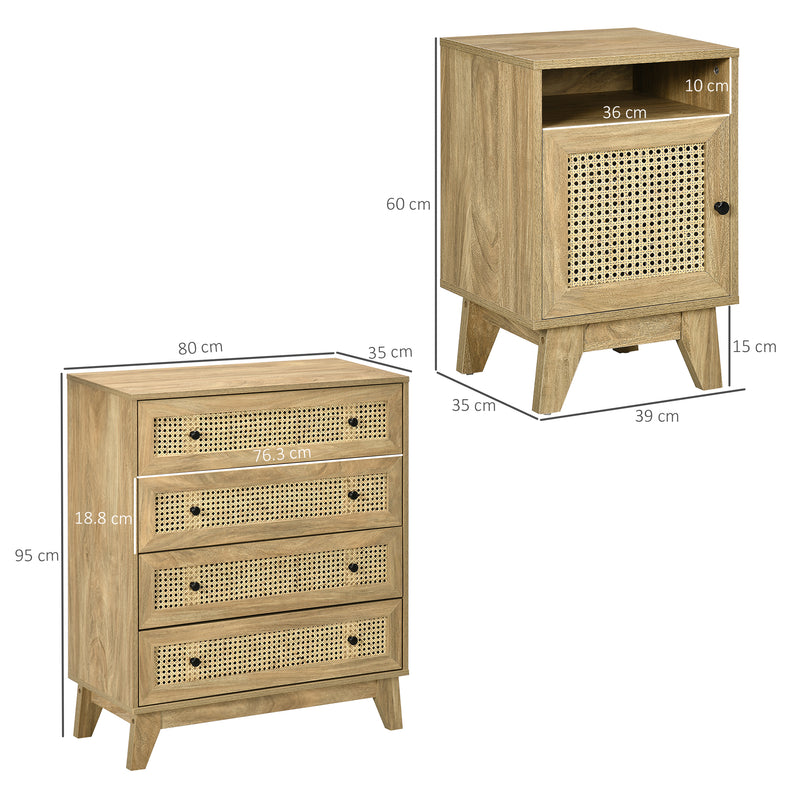 Bedroom Furniture Set with 4 Drawer Chest and Bedside Table for Organised Spaces Natural