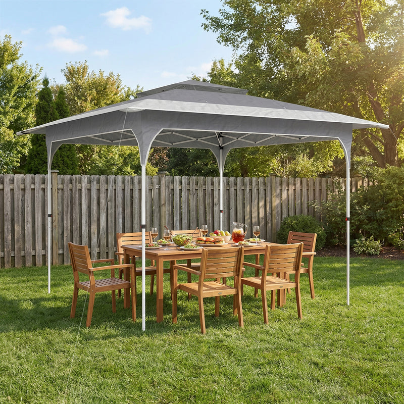 Pop Up Garden Gazebo with Double Tier Roof for Sun Protection and Easy Setup Dark Grey