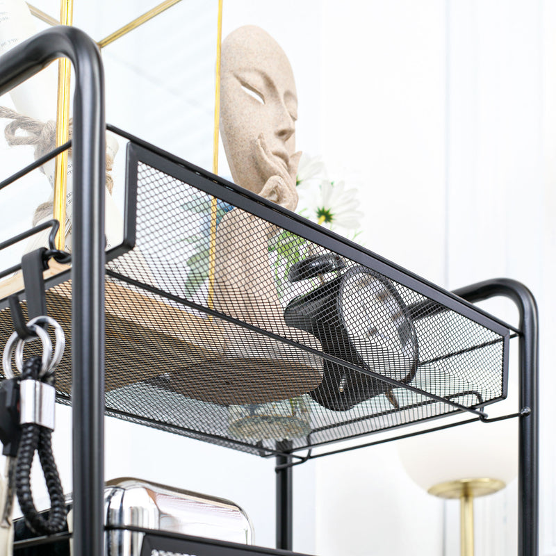 5 Tier Steel Mesh Storage Trolley with Wheels for Home or Office Organisation Black