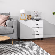 Mobile Office Storage Cabinet With Drawers And Shelves On Wheels, White