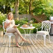 Garden Bistro Set for 2 with Cushions and Parasol Hole, Cast Aluminium White Outsunny