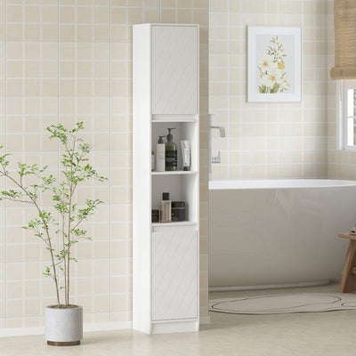 Slim Freestanding Bathroom Storage Cabinet With Adjustable Shelves For Small Spaces, White