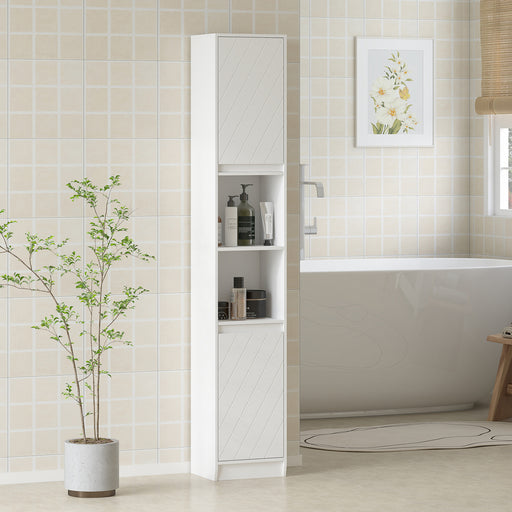 Slim Freestanding Bathroom Storage Cabinet With Adjustable Shelves For Small Spaces, White