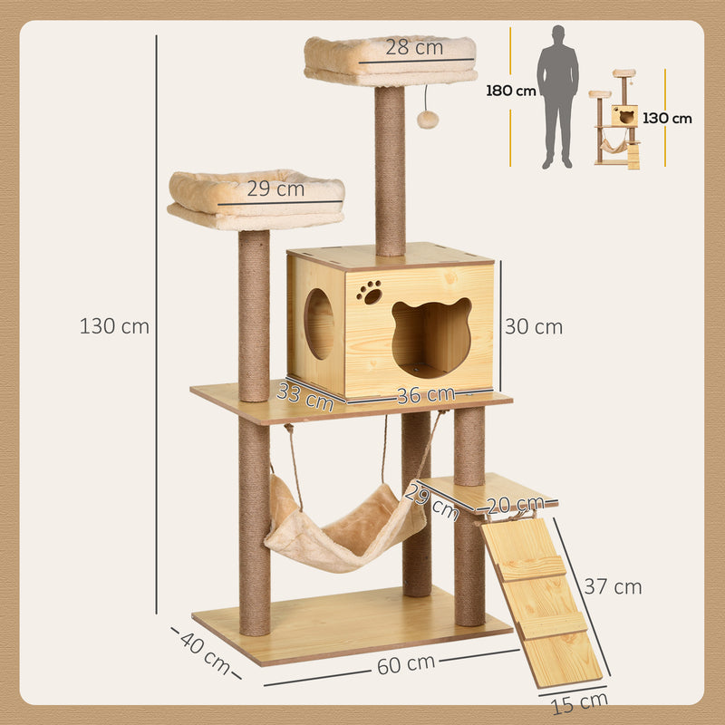 Cat Tree with Hammock and Scratching Posts for Indoor Cats to Play and Rest Yellow AOSOM