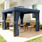 3x3m Metal Garden Gazebo with Curtains and Insect Netting for Outdoor Dining and Relaxing, Dark Blue Outsunny
