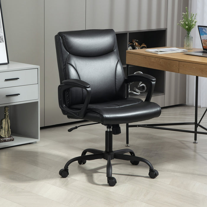 Black Faux Leather Executive Office Chair with Adjustable Height and Swivel Wheels by HOMCOM