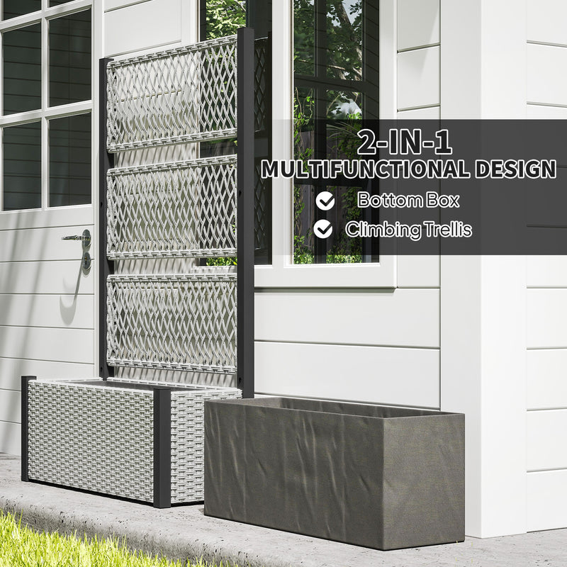 Grey Wooden Garden Planter Box with Trellis for Climbing Plants and Flowers by Outsunny