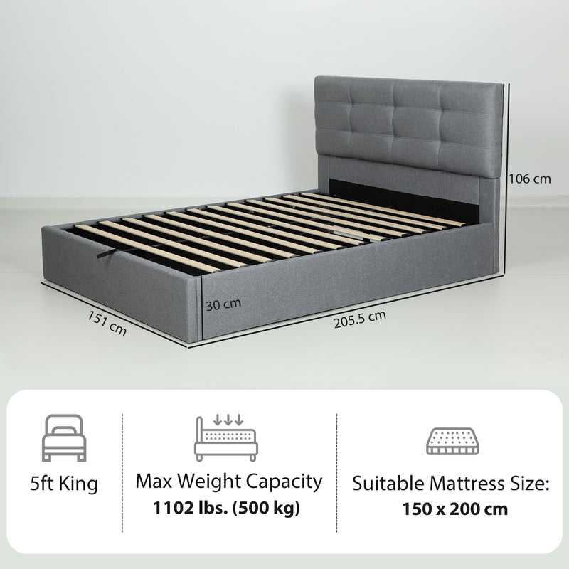 Ottoman Storage Bed with Lift-Up Base and Sturdy Frame for Clutter-Free Bedrooms Grey