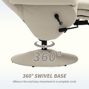 Manual Recliner Armchair with Footrest Swivel Base and Cup Holder for Living Room Cream White